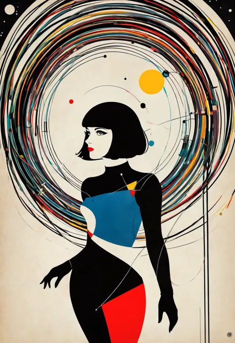 space thriller poster, masterpiece, best quality, 1 girl, (bauhaus, shape, wire, abstract:1.1)