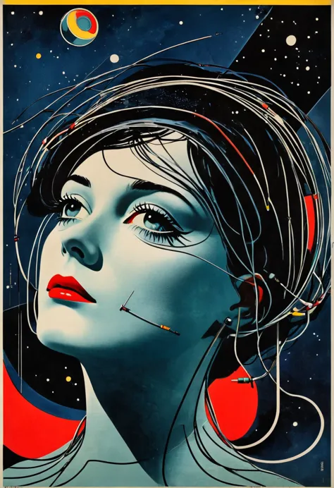 space thriller poster, masterpiece, best quality, 1 girl, (bauhaus, shape, wire, abstract:1.1)