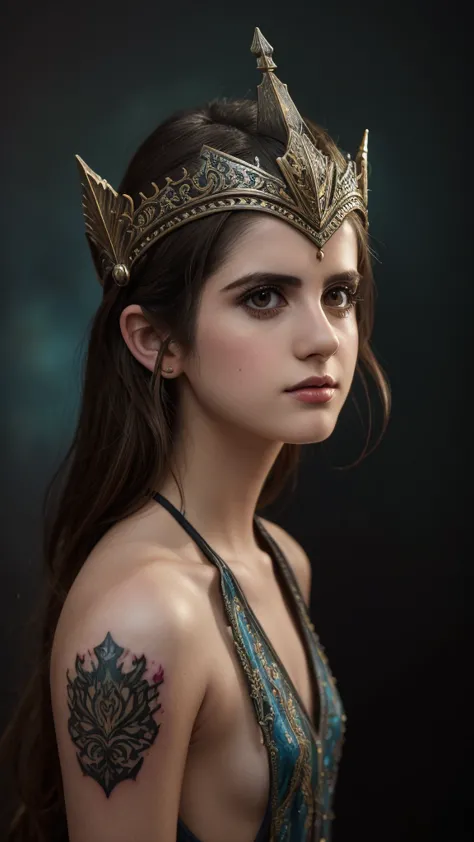 8K, ARTISTIC photogrAphy, best quAlity, mAsterpiece: 1.2), A (potrAit:1.2) Don Bluth Style sexy (Laura Marano), in a Dragon's La...