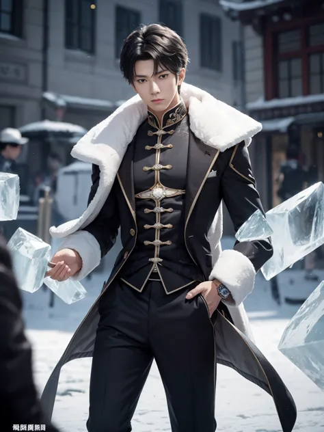 chinese anime,man,show off ice power,handsome, sexy,villain