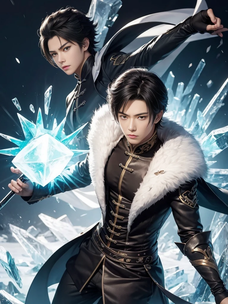 Chinese anime,man,Show off ice power,Handsome, sexy,villain