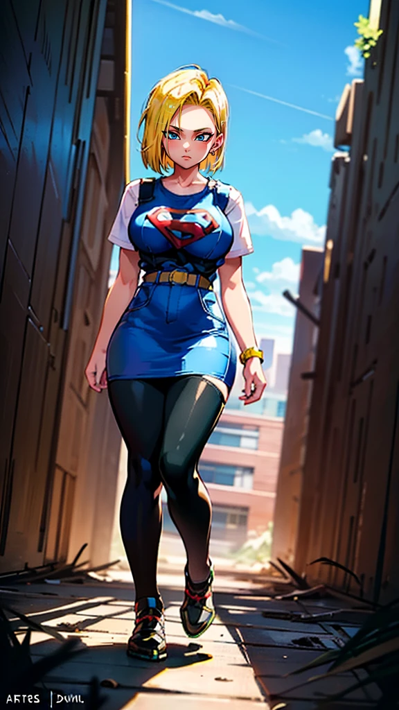 supergirl, pureerosface_v1, sticker of a girl from dc comic, full body, Kim Jung gi, , (gigantic breasts breasts 1.6),soul, digital illustration, comic style, cyberpunk, perfect anatomy, centered, approaching perfection, dynamic, highly detailed, watercolor painting, artstation, concept art, smooth, sharp focus, illustration, art by Carne Griffiths and Wadim Kashin ,, (masterpiece, best quality, ultra-detailed, best shadow),, In the style of Neon Genesis Evangelion, you find yourself standing on a desolate, post - apocalyptic wasteland, as the distant ruins of a massive city loom on the horizon. The sky is filled with ominous clouds, as a massive creature towers in the distance, huge breast, gigantic , titsnipples, curvy, thicc