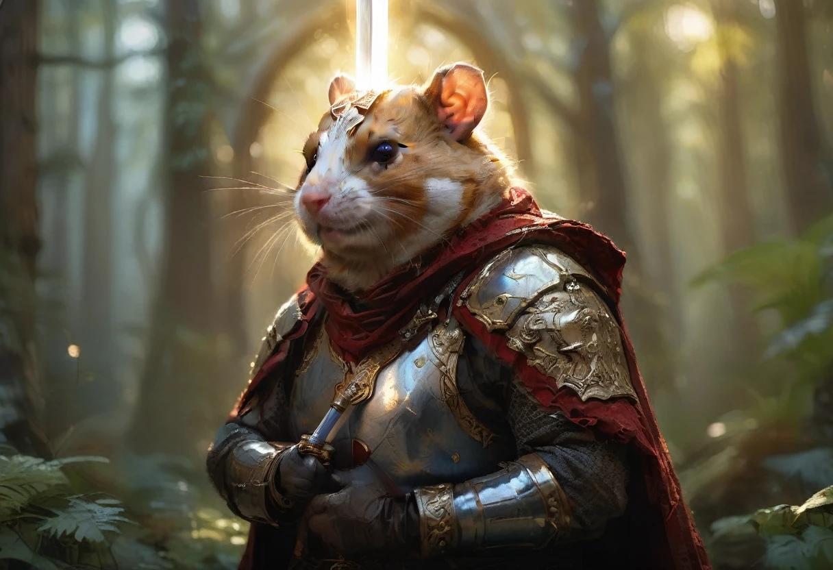 الصورة السينمائية الصورة السينمائية , extremely detailed Fur, (((يحمل سيفًا مزخرفًا لامعًا:1.85))), image oF a wise old veteran hamster warrior wearing (shiny معقد armor:1.4) وعباءة صوفية داكنة, ضباب, البريق, glow eFFects, أشعة الشفق, خام photo, 8 ك, true 4K, النمط السينمائي, إضاءة الحافة, Front light, بقعة ضوء, perFect lighting, إضاءة وإضاءة, proFessional photoshoot, معقد, مفصلة للغاية, in an overgrown enchanted Forest, طحلب, (beautiFul Flowers:1.3), Ferns and vines, خلفية مفصلة للغاية, light shaFts, خوخه, هاسيلبلاد, 70 ملم, F/2, 35 ملم, خام photo, شنايدر سوبر سينيلوكس, الصورة السينمائية الواقعية, 8 ك uhd natural lighting, خام, ثري, معقد details, البصرية الرئيسية, الإضاءة الجوية, 35 ملم photograph, Film, خوخه, proFessional, 4K, مفصلة للغاية . 35 ملم photograph, Film, خوخه, proFessional, 4K, مفصلة للغاية, الصورة السينمائية الواقعية, 8 ك uhd natural lighting, خام, ثري, معقد details, البصرية الرئيسية, الإضاءة الجوية, 35 ملم photograph, Film, خوخه, proFessional, 4K, مفصلة للغاية . 35 ملم photograph, Film, خوخه, proFessional, 4K, مفصلة للغاية 