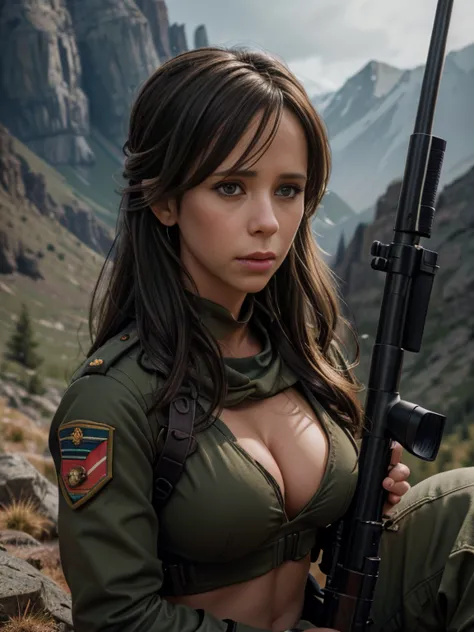 a highly detailed portrait of Jennifer Love Hewitt as a sniper, beautiful detailed eyes, beautiful detailed lips, extremely deta...