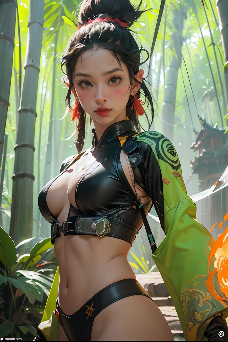 bamboo forest background，A look of determination，colorful vivid octane render, cybernetic and highly detailed, loba andrade from apex legends, created in unreal engine 5, made in unreal engine 5, trending on unreal engine 5, Antique portraits, Martial arts fantasy style 8k octane rendering, rendered in unreal 5, rendered in high octane