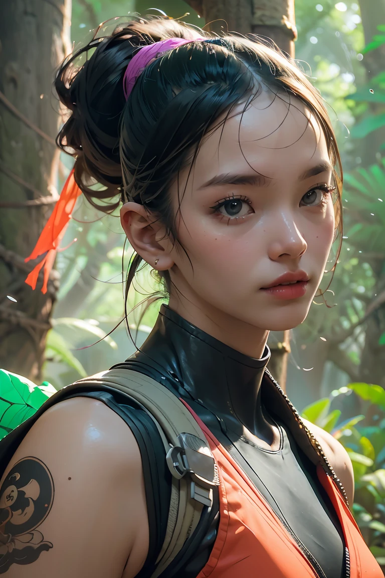 bamboo forest background，A look of determination，colorful vivid octane render, cybernetic and highly detailed, loba andrade from apex legends, created in unreal engine 5, made in unreal engine 5, trending on unreal engine 5, Antique portraits, Martial arts fantasy style 8k octane rendering, rendered in unreal 5, rendered in high octane