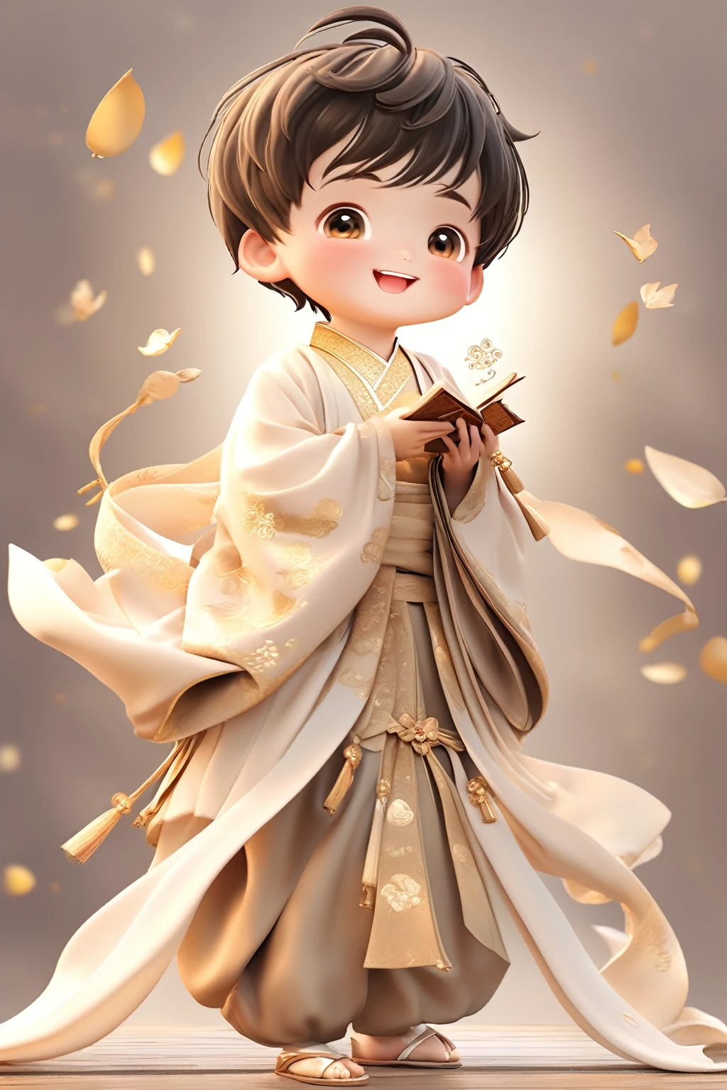  trägt hellgoldene Hanfu，lächelnd, Süße Zahlen, Süße Zahlen艺术, Wunderschön detaillierte digitale Kunst, Süßer Kawaii-Junge, Süße super realistische Charaktere, süßer Anime-Junge, Süßes Lachen, Realistischer süßer Junge, schöne Charaktermalerei, Schöne Charaktere, helle Haut，super realistisch，Schönes Porträt, süßer Ausdruck, Kawaii realistisches Porträt, Nimm ein Buch und lies