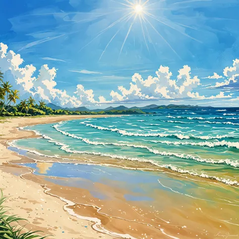 beach, summer, background, water painting