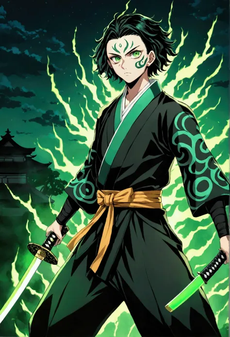 One Guy, Kimetsu no Yaiba, katana, toxic breathing style, black clothes -  SeaArt AI