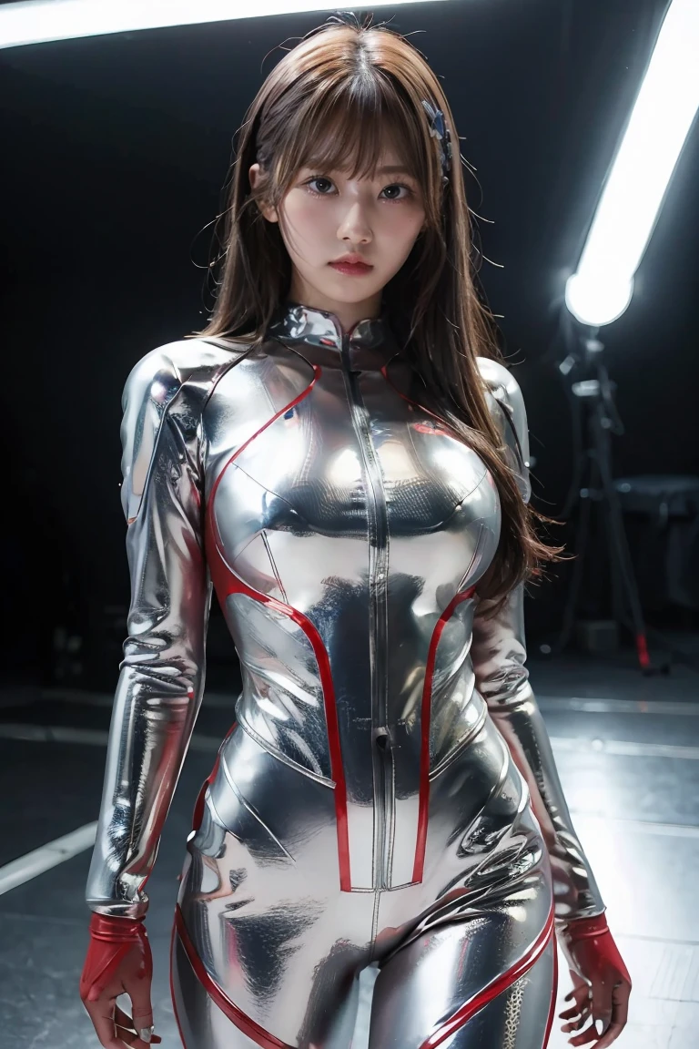 ウルトラマン、現実的、現実的、映画照明, 光沢のある赤と銀のスーツを着た女の子、、プロの写真、ドン&#39;肌を露出しないでください, 日本人モデル, 日本語CGI、ウルトラマン Suit、, パワーレンジャースーツ、タイトで薄いサイバースーツ,全身がゴム状、そこには&#39;s pink そこには、 繊細な体, 巨乳、小さなお尻、細い太もも、細い腕、細いウエスト、キャメルトゥ、サイバースーツの両面が肌に密着する、大きな目、黒のショートヘア、前を向いて、前を向いて立っている、胸には光る球体が埋め込まれている.、エッセイ試験、 青空の背景