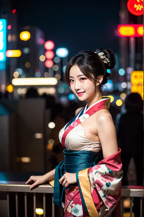 create an image of a stunning japanese beauty in a captivating, sensuous setting. she's at an exclusive, late-night tokyo roofto...