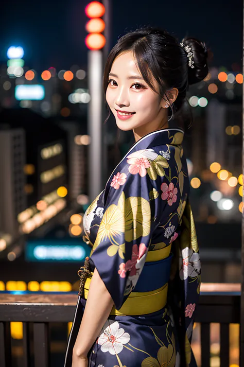 create an image of a stunning japanese beauty in a captivating, sensuous setting. she's at an exclusive, late-night tokyo roofto...