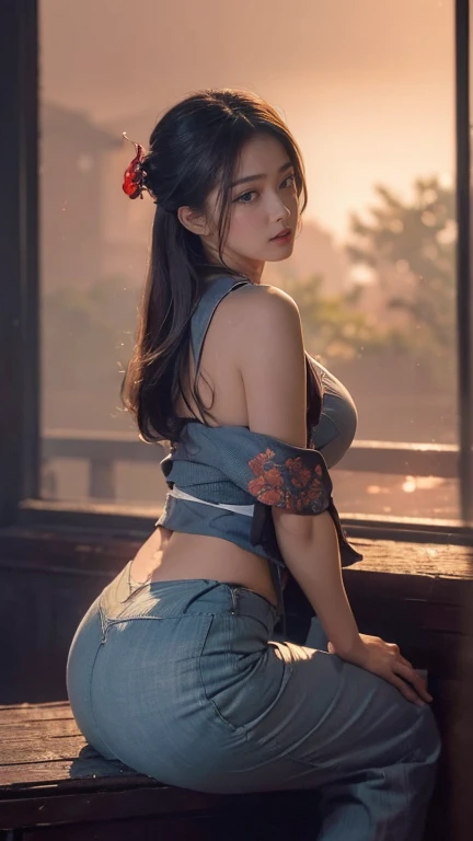 (dark shot:1.4), 80mm, (dark shot:1.4), masterpiece, best quality, game_cg, in summer, girl, solo, medium hair, white hair, looking at viewer, brown eyes, gigantic breasts nearly exposed, perfect booty, 80mm, epic realistic, painting of a geisha with european features entering a japanese pine forest, by range murata, a big red sun in the background, stunning, matted, paul gauguin, van gogh, art by greg rutkowski and artgerm, soft cinematic light, adobe lightroom, photolab, hdr, intricate, highly detailed, (depth of field:1.4), (dark shot:1.22), neutral colors, (hdr:1.4), (muted colors:1.4), (intricate), (artstation:1.2), hyperdetailed, dramatic, intricate details, (technicolor:0.9), (rutkowski:0.8), cinematic, detailed, soft light, sharp, exposure blend, medium shot, bokeh, (hdr:1.4), high contrast, (cinematic, teal and orange:0.85), (muted colors, dim colors, soothing tones:1.3), low saturation, (hyperdetailed:1.2), (noir:0.4), soft light, sharp, exposure blend, medium shot, bokeh, (hdr:1.4), high contrast, (cinematic, teal and orange:0.85), (muted colors, dim colors, soothing tones:1.3), low saturation, (hyperdetailed:1.2), (noir:0.4), (intricate details:1.12), hdr, (intricate details, hyperdetailed:1.15)