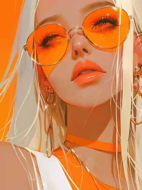 a close up of a woman with orange glasses and a necklace, rossdraws cartoon vibrant, lois van rossdraws, :: rossdraws, rossdraws...