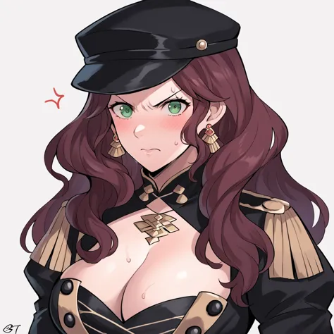 score_9, score_8_up, score_7_up, source_anime, dorothea (fire emblem), bust shot, mldortgm, black headwear, (black uniform), bro...