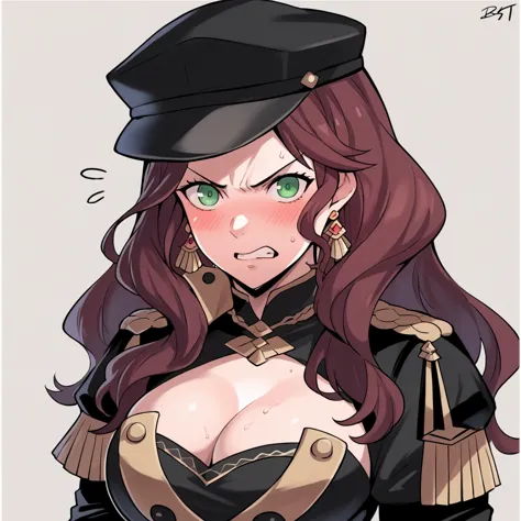 score_9, score_8_up, score_7_up, source_anime, dorothea (fire emblem), bust shot, mldortgm, black headwear, (black uniform), bro...