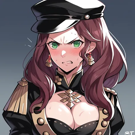 score_9, score_8_up, score_7_up, source_anime, dorothea (fire emblem), bust shot, mldortgm, black headwear, (black uniform), bro...