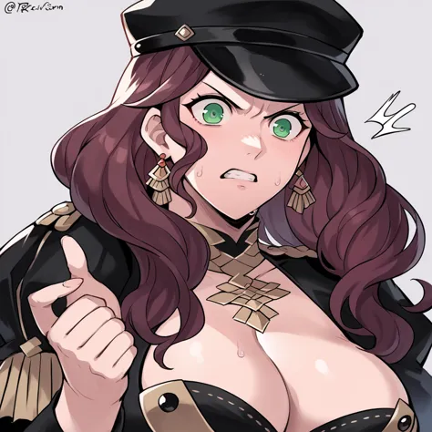 score_9, score_8_up, score_7_up, source_anime, dorothea (fire emblem), bust shot, mldortgm, black headwear, (black uniform), bro...