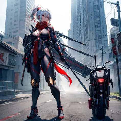 (female ninja cruel mecha: 1.3, full body covering mechanism, heavy awp on your back, digital slr, light tracing, 3d, concept ar...