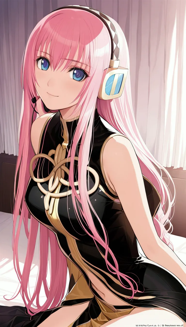 masterpiece,detailed and beautiful depiction 1.1,official art,beautiful adult woman ,megurine luka,megurine lukaの公式衣装,headphone,...