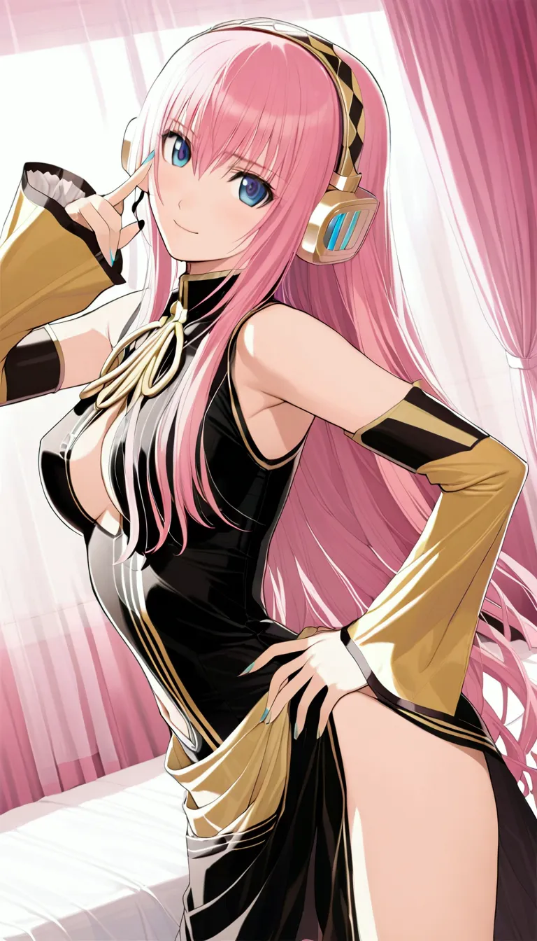 masterpiece,detailed and beautiful depiction 1.1,official art,beautiful adult woman ,megurine luka,megurine lukaの公式衣装,headphone,...