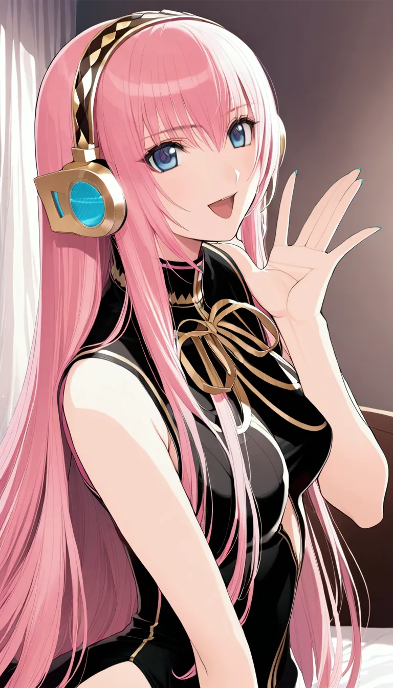 masterpiece,detailed and beautiful depiction 1.1,official art,beautiful adult woman ,megurine luka,megurine lukaの公式衣装,headphone,...