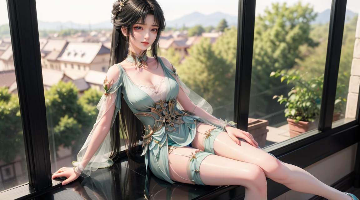 Arad woman in dress sitting on windowsill, cute anime waifu in a nice dress, trending on cgstation, 8K high quality detailed art, anime barbie in white stockings, highly detailed exquisite fanart, Extremely detailed Artgerm, the anime girl is crouching, flowing magical robe, beautiful and seductive anime woman, WLOP and Sakimichan