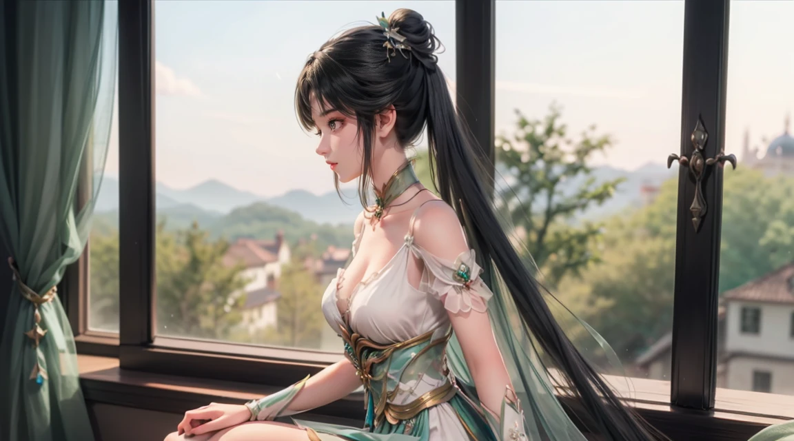 Arad woman in dress sitting on windowsill, cute anime waifu in a nice dress, trending on cgstation, 8K high quality detailed art, anime barbie in white stockings, highly detailed exquisite fanart, Extremely detailed Artgerm, the anime girl is crouching, flowing magical robe, beautiful and seductive anime woman, WLOP and Sakimichan