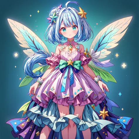 1girginal and unique cute hairstyle、star fairy、star incarnation、character design front view、a picture facing the viewer、(((super...