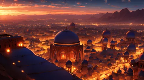 arabian town during sunset