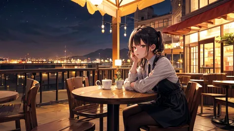 (Original photo, Highest quality), 1 girl,  Lisa, night,Cafe, relax,
Satosh Khan&#39;Art Style