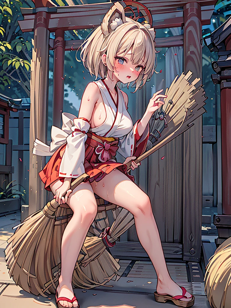 (detailed fingers,detailed hands,detailed eyes,detailed legs:1.5),(shoot from side:1.7),(1girl,独奏:1.5),(shrine,outdoors:1.5),(vagina,vaginale:0.2),(standing:1.5),(knees together feet apart:1.5),(1broom,Hold the broom handle with both hands,Hold a long-handled broom at an angle with both hands,straddling a long broom handle,Hold the long handle of a broom between your legs:1.7),(female orgasm:1.2),(pussy juice:1.2),(embarrassed,blush:1.5),(steam:1.2),(sweat skin:1.5),(saliva:1.3),(looking down at viewer:1.5),(large breasts:1.5),crying face,(watery eye:1.2),(miko,shrine maiden, japanese clothes, detached sleeves,hakama mini skirt:1.5),(wet clothes:0.2)