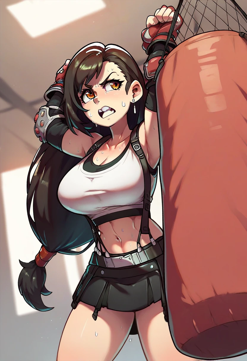 final fantasy 7 tifa, sweaty training with a punching bag