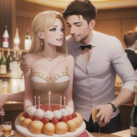 couple celebrating a birthday with a gorgeous champagne tower at a cabaret club