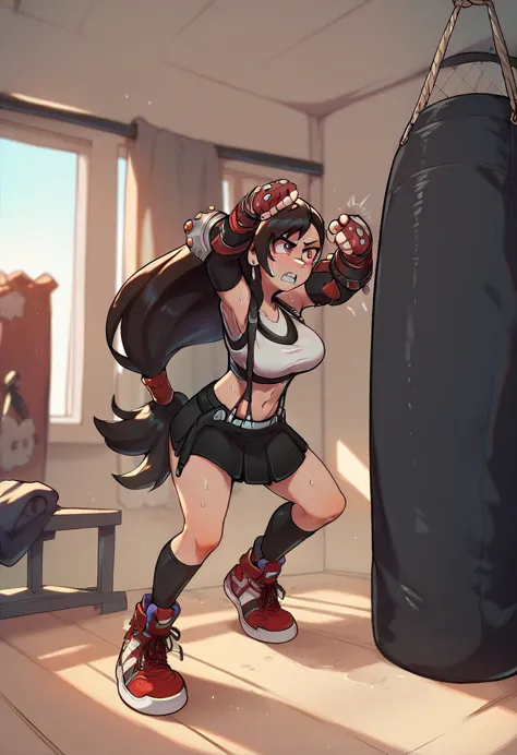 final fantasy 7 tifa, sweaty training with a punching bag