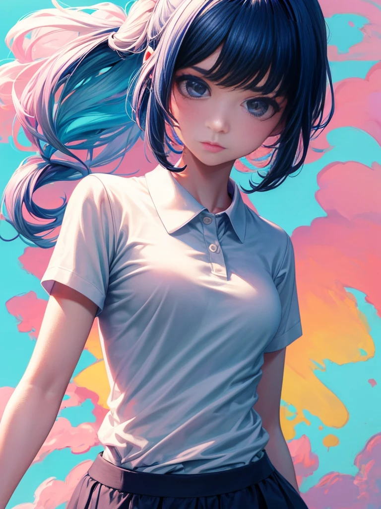 pretty girl, Wearing a bright white polo shirt, In the style of a soft aurora punk color palette, Anime illustration of her face, Animated GIFs, Hand-drawn animation, Attractive sketch, Soft and bright, A vague romanticism, Super Plain Style,