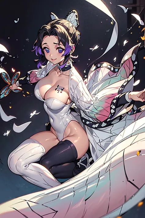 (Highest quality、masterpiece、8k)、(((Head to Toe、white leotard costume)))、((Are standing、Bursting Busty))、One Woman、belly button、...