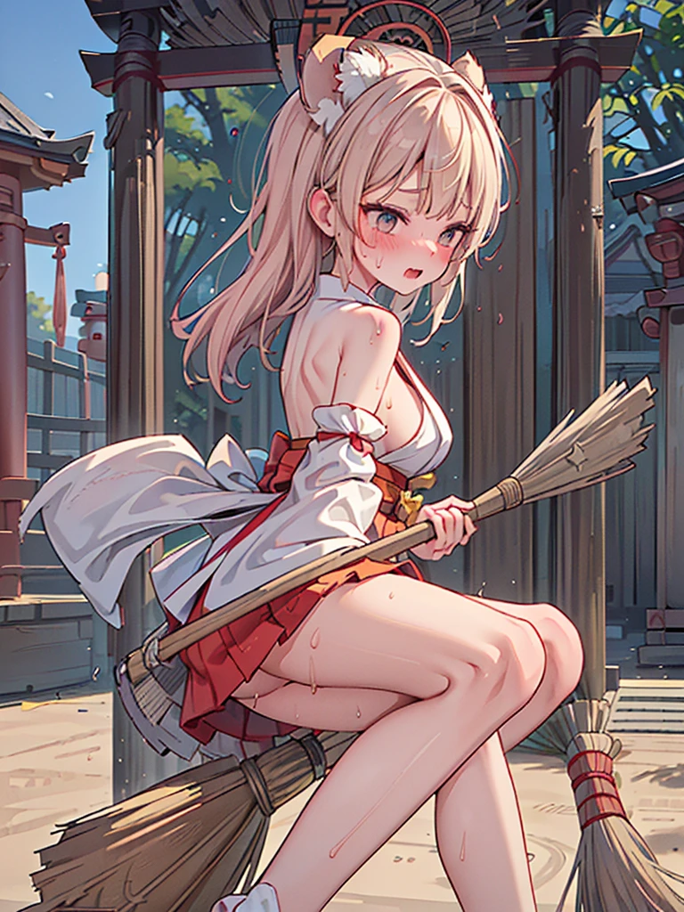 (detailed fingers,detailed hands,detailed eyes,detailed legs:1.5),(shoot from side:1.7),(1girl,独奏:1.5),(shrine,outdoors:1.5),(vagina,vaginale:0.2),(standing:1.5),(knees together feet apart:1.5),(1broom,Hold the broom handle with both hands,Hold a long-handled broom at an angle with both hands,straddling a long broom handle,Hold the long handle of a broom between your legs:1.7),(female orgasm:1.2),(pussy juice:1.2),(embarrassed,blush:1.5),(steam:1.2),(sweat skin:1.5),(saliva:1.3),(looking down at viewer:1.5),(large breasts:1.5),crying face,(watery eye:1.2),(miko,shrine maiden, japanese clothes, detached sleeves,hakama mini skirt:1.5),(wet clothes:0.2)