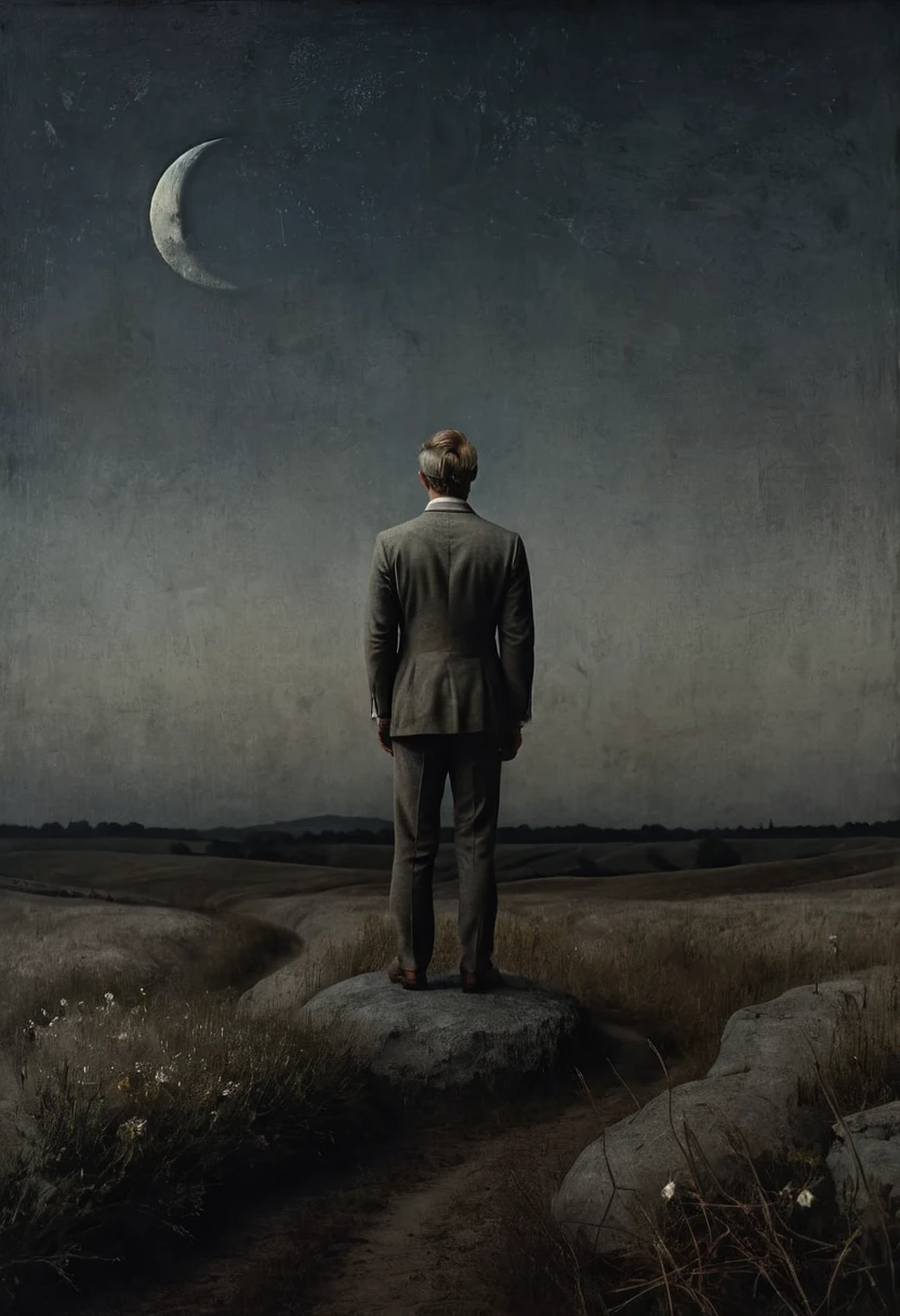 This is Andrew Wyeth - The Art of Andrew Wyeth - with a muted floral palette and dry brush technique creating a sense of calm.(animation. perfect body anatomy. Joker tied to a crescent moon, night, Romance, fairytale background) (minimalism: 1) . Dietary composition, ideal body anatomy.
