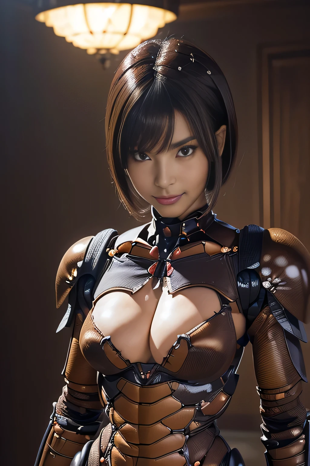 (high resolution,masterpiece,best quality,extremely detailed CG, anime, official art:1.4), realistic, photo, amazing fine details, all intricate, gloss and shiny,awesome many layers, 8k wall paper, 3d, sketch, kawaii, illustration,( solo:1.4), perfect female proportion,villainess, (fusion of dark brown cockroach and lady:1.4), (brown cockroach form lady:1.2), (brown cockroach lady:1.2), (fusion:1.2), (solo:1.4), (evil smile:1.2), muscular, abs, (cockroach brown exoskeleton bio insect suit:1.4), (cockroach brown exoskeleton bio insect armor:1.2), (brown transparency cockroach wing:1.4), (brown cockroach antennae:1.3),