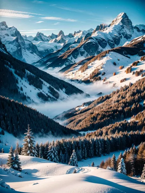 snow covered mountains and valleys、and snow-covered trees々, tilt-shift photography by werner andermatt, pexels contest winner, f...