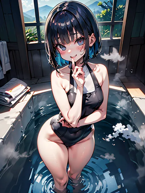 echo-san, 
bob cut,
black hair,
(school swimsuit),
high resolution,sharp focus,(super detailed,very detailed),(very detailed cg ...