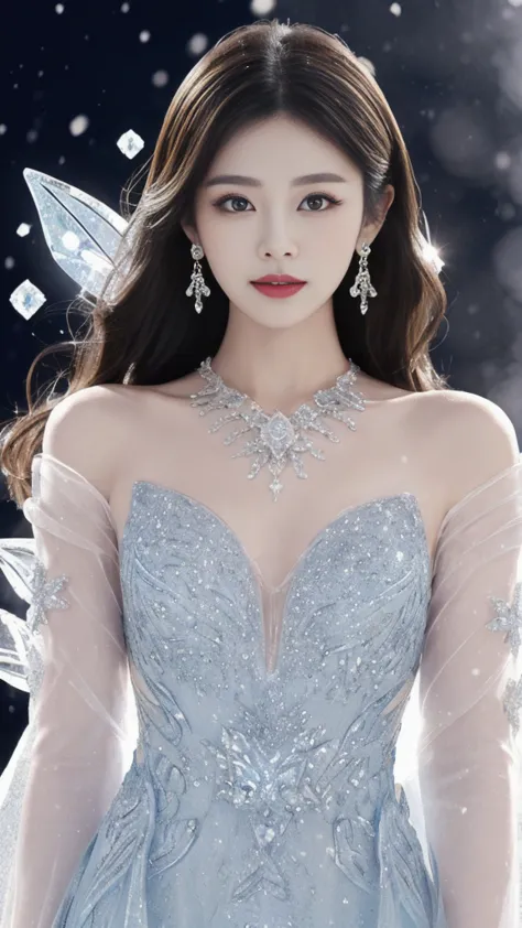 A goddess、Large Breasts、Stand gracefully、(The most luxurious ice palace background:1.4)、(Mysterious fairy tale light blue fog:1....