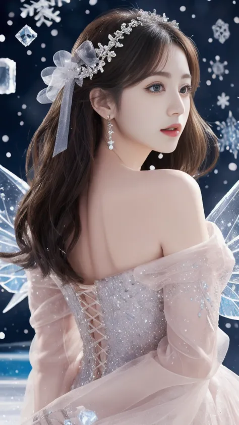 A goddess、Large Breasts、Stand gracefully、(The most luxurious ice palace background:1.4)、(Mysterious fairy tale light blue fog:1....