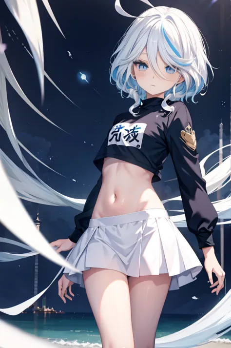 furina  anime com white  hair e olhos azuis, deus de white  hair, girl portrait, t - shirt, sweatshirt, anime girl with cosmic h...