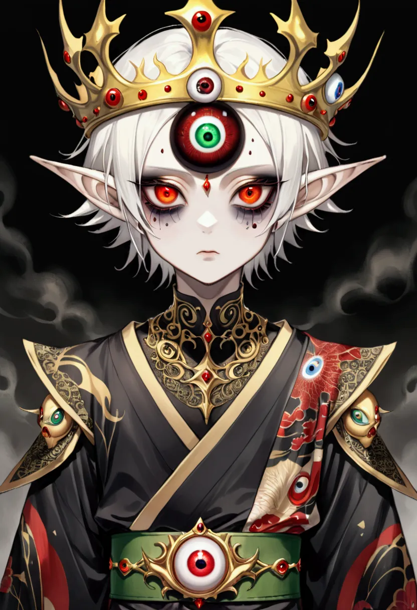 japanese anime，second dimension，horror style，horror character，(((three-eyed boy，独奏，third eye on the forehead:1.1.dark eyeshadow，...