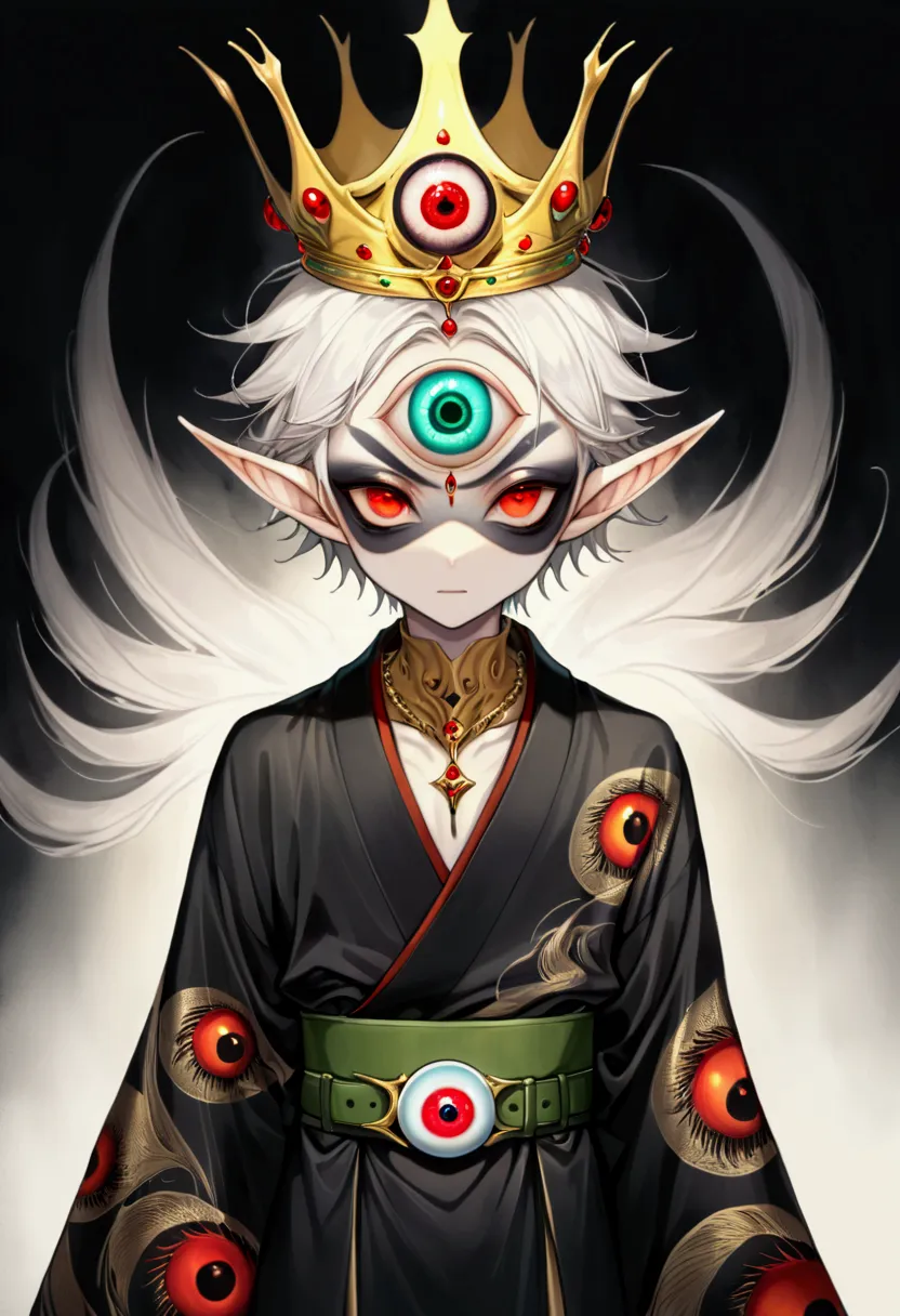 japanese anime，second dimension，horror style，horror character，(((three-eyed boy，独奏，third eye on the forehead:1.1.dark eyeshadow，...