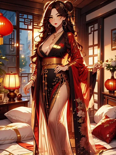 score_9, score_8_up, score_7_up, score_6_up, score_5_up, score_4_up, xian mei, golden eyes, red curly hair, large, black and gol...