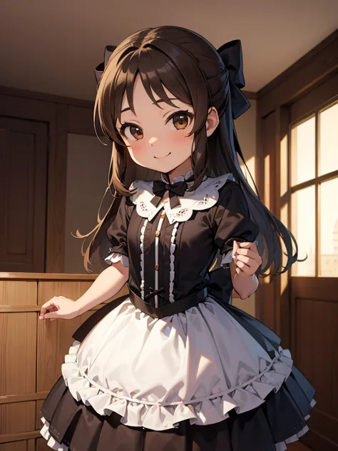 masterpiece, best quality, tachibana arisu, solo, (petite), brown eyes,brown hair,half updo,hair bow,
 smile, standing, gothic l...