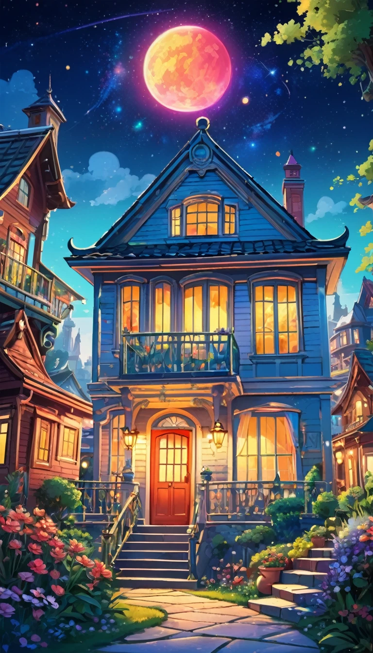 uma casa linda, grande, espaço, moderno,  (Obra-prima de melhor qualidade:1.2) ilustração delicada ultradetalhada,  (evento relacionado à Disney) fundo detalhado, ilustrações, brilhante, colorida, 